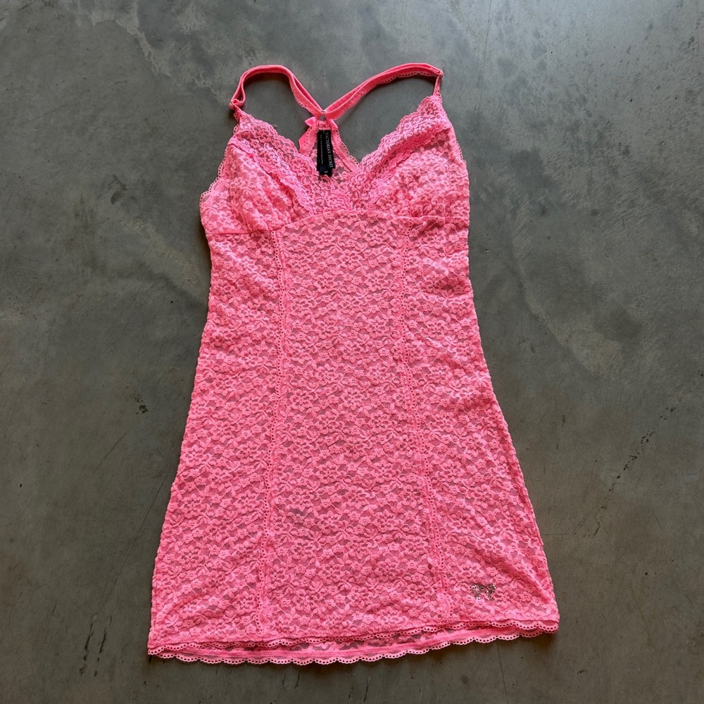 Victorias Secret Pink Floral Lace Slip Dress Racerback Bow Mini S/P 296256-25A